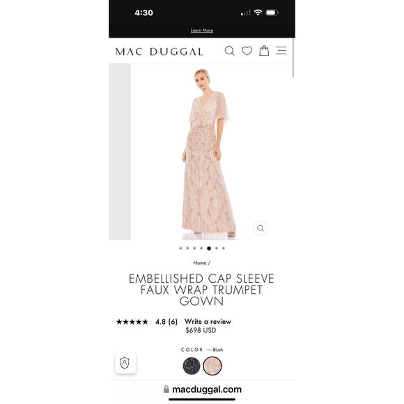 MAC DUGGLE EMBELLISHED CAP SLEEVE FAUX WRAP TRUMPET GOWN Size 14 NWT - Picture 11 of 12